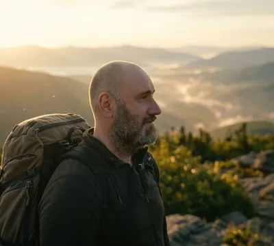 Rob outdoors with a backpack