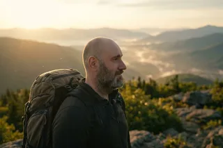 Rob Saric hiking above a valley